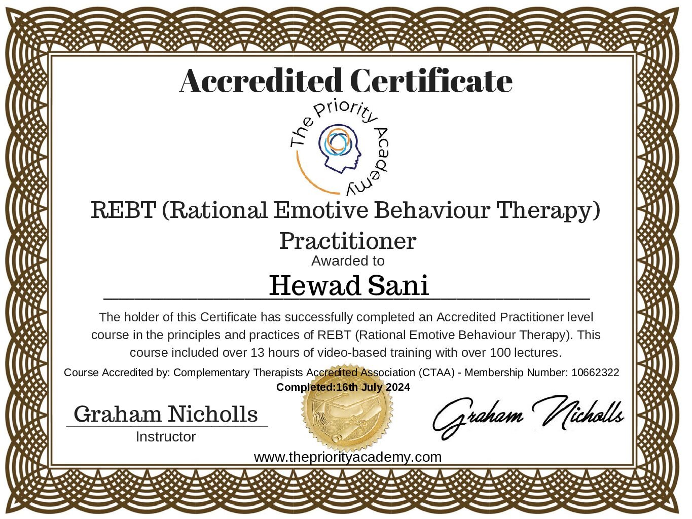 REBT Certificate